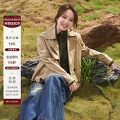 雅舒曼&图图妈 双排扣不规则领口风衣外套 都市风短款 黑标 松脆