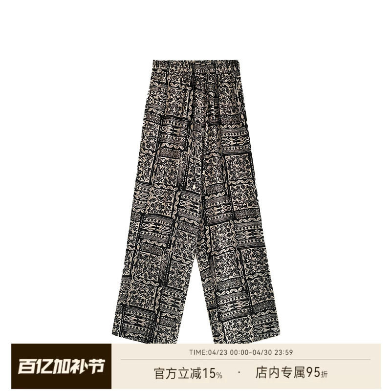 雅舒曼&图图妈【画卷裤】原创非遗苗绣花纹宽松印花民族风休闲裤