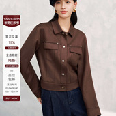 翻领单排扣短外套设计感通勤休闲气质长袖 雅舒曼 可可红茶 上衣