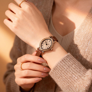 聚利时手表女士英伦复古精致小表盘小众高级感轻奢真皮防水石英表