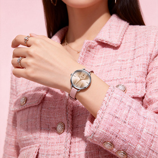 聚利时女士手表极简渐变拼接茱萸大表盘小众高级感防水静音石英表