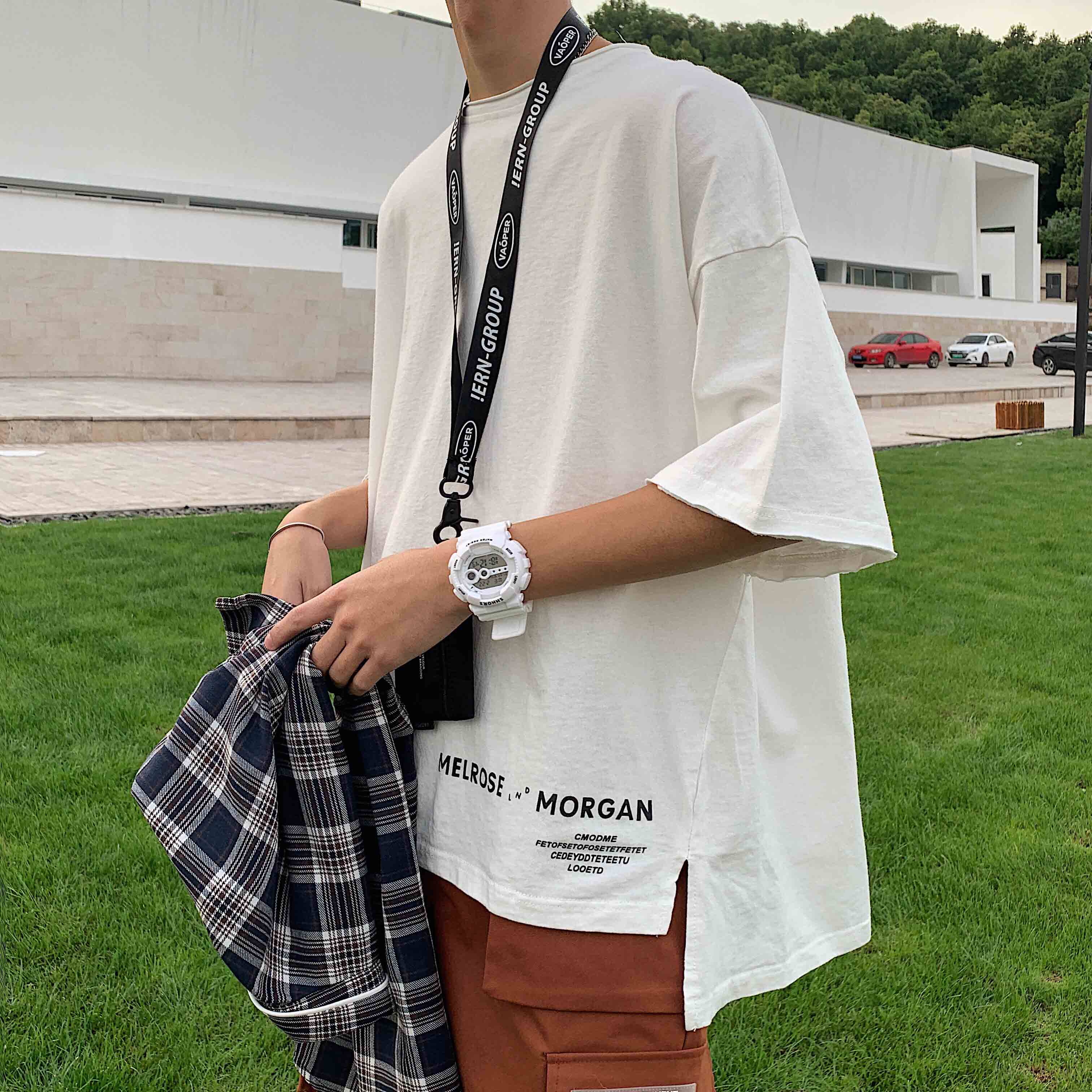 t恤男夏季新款港风不规则拼接短袖宽松圆领潮流上衣学生潮牌男装|ruв категории Мужская одежда, футболка - от Buy2taobao.com для оказания профессиональной услуги покупки агента Taobao