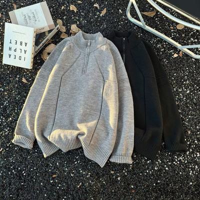 男款针织衫毛衣半高领拉链北极绒慵懒简约原宿潮流百搭宽松版型