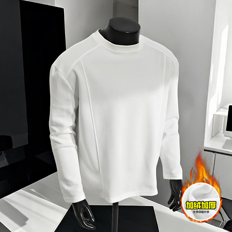 男装卫衣圆领长袖T恤美式高街潮牌boxy版型曼巴棉加绒加厚白色