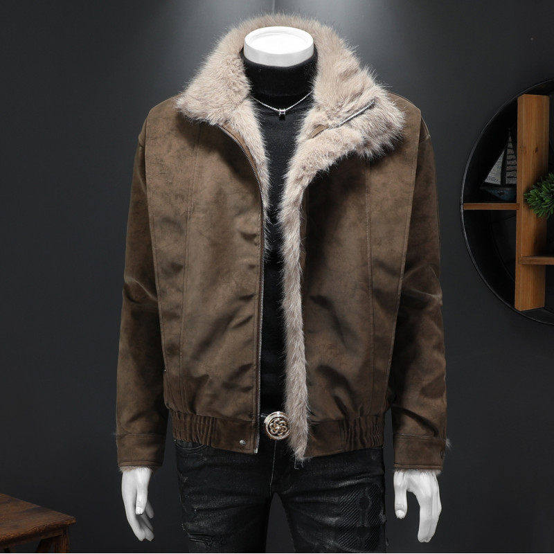 男款夹克座山雕毛领立领宽松加厚保暖棉服商务休闲加绒翻领外套潮