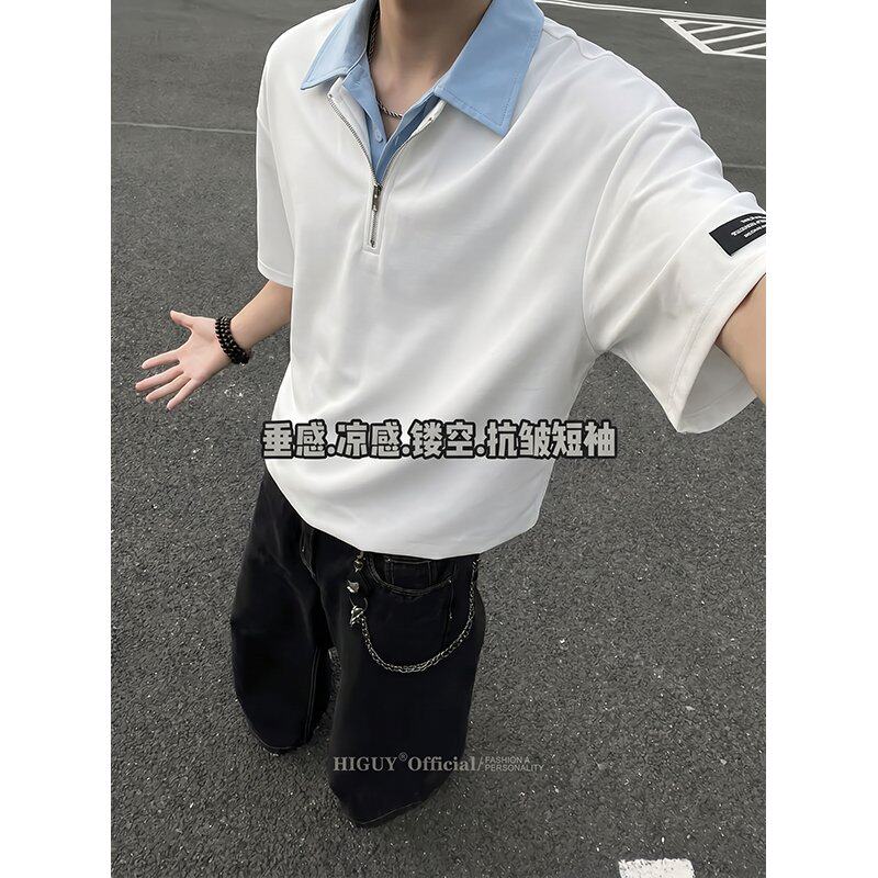男士假两件翻领短袖T恤 夏季韩版宽松美式高街棉质冰凉潮牌T恤