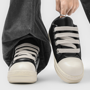 潮牌黑白Ro胖丁鞋男女美式高街小众设计粗绳厚底增高情侣面包板鞋