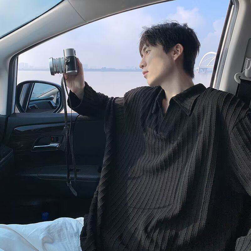 潮牌男士镂空针织防晒罩衫宽松慵懒风长袖薄款韩系上衣夏季透气