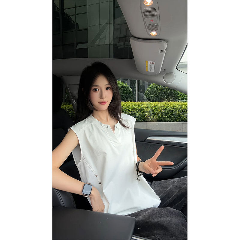 男士美式复古解构设计感铆钉无袖背心宽松百搭白色夏季休闲马甲