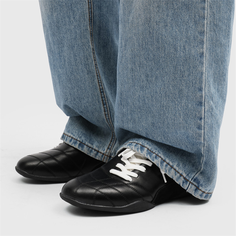 斜系带运动足球德训鞋男女春季款尖头通勤皮鞋薄底德比美式阿甘鞋