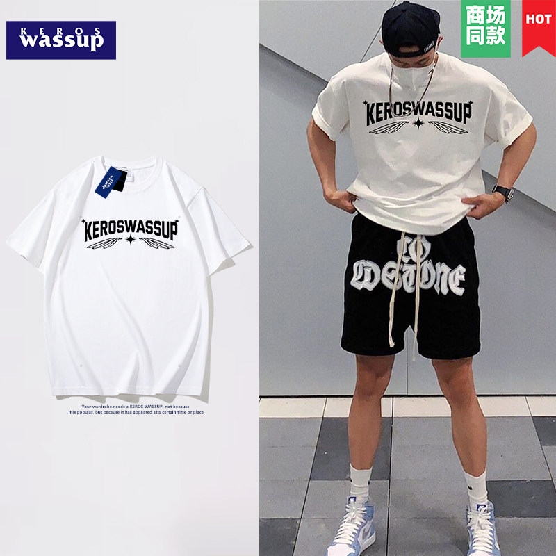 99元6件|夏季美式重磅短袖男潮牌英文字母印花纯棉圆领白色体恤