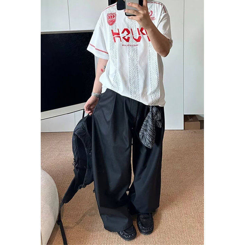 男式宽松冰感印花多色运动经典潮流休闲足球风圆领简约短袖T恤Tee