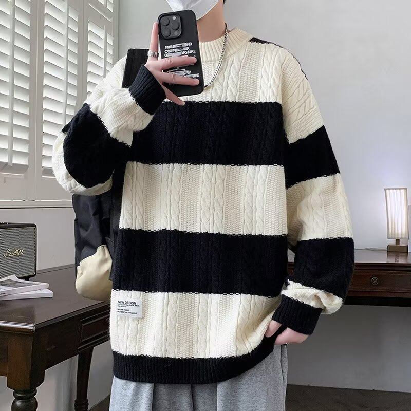 男款针织衫毛衣慵懒风日系原宿潮流新款简约文艺百搭长袖套头毛衣