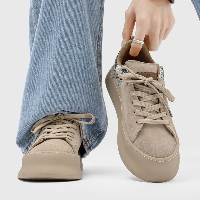 男鞋2026春季新款厚底板鞋男款韩版百搭低帮系带德训鞋时尚休闲鞋