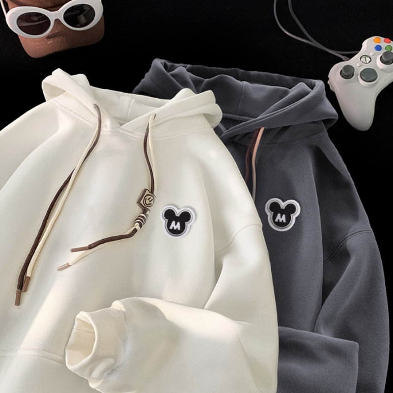 男款秋季刺绣字母连帽卫衣情侣宽松版型嘻哈街头潮牌简约帽衫