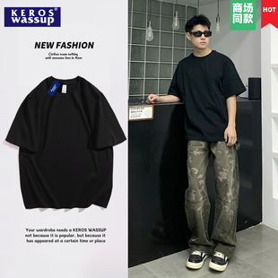 重磅纯棉短袖t恤男款夏季新款美式复古高街宽松小众潮牌痞帅炸街