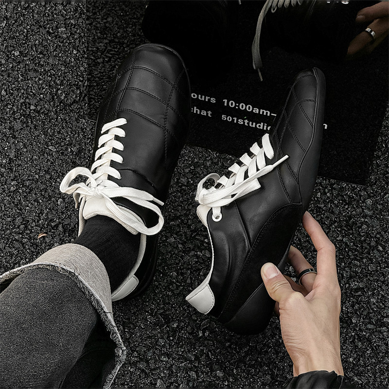 斜系带复古德训鞋男尖头运动通勤皮鞋女薄底足球德比鞋芭蕾阿甘鞋