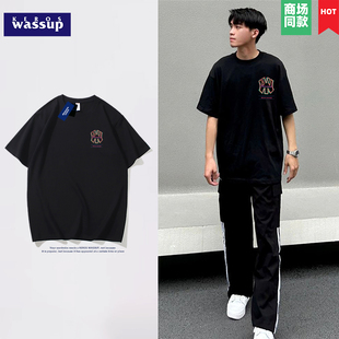 潮流重磅短袖 99元 美式 夏季 男潮牌字母印花纯棉圆领黑色体恤 6件