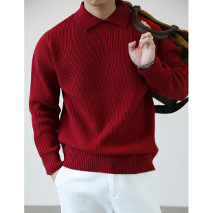 休闲毛衣 简约毛衣POLO领毛线衣纯色内搭长袖 男装 老钱风翻领针织衫