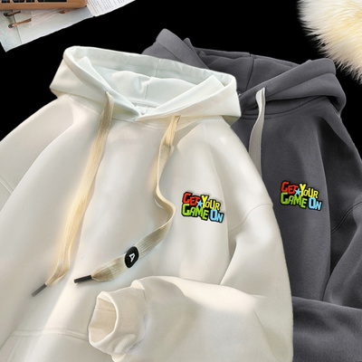 男款刺绣字母连帽卫衣秋季嘻哈街头潮牌宽松帽衫加绒加厚保暖上衣