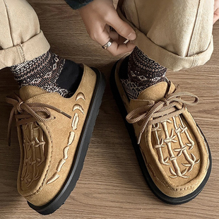 26年新款男士长毛反绒牛皮包头勃肯鞋五爪刺绣半拖鞋女无后跟单鞋