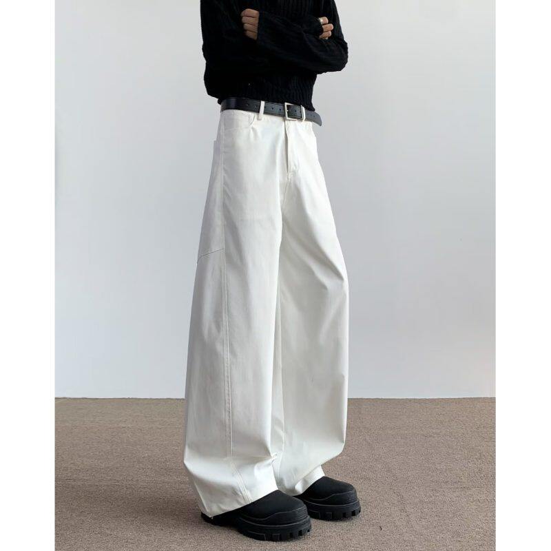 男士日系休闲裤白色宽松阔腿直筒长裤工装风慵懒气质百搭潮流裤装
