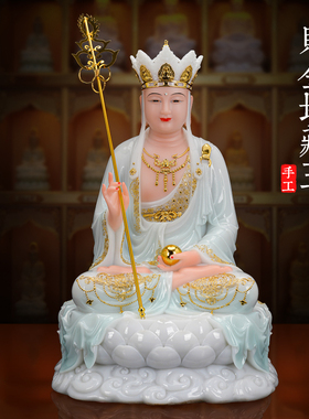 慈缘阁天清汉白玉地藏王菩萨家用供奉地藏菩萨像佛像娑婆三圣摆件