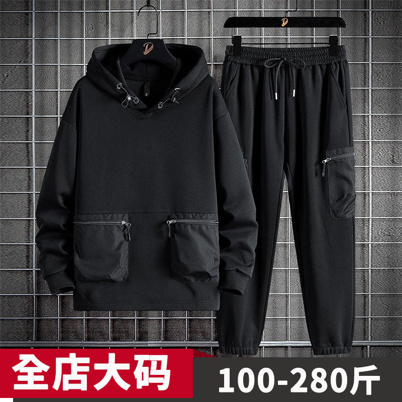 运动套装2024年新款春秋胖子加加大码潮牌休闲工装卫衣两件套