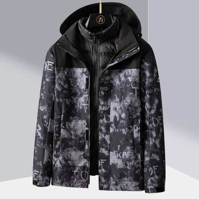 大码冲锋衣男三合一可拆卸羽绒外套户外防水防风宽松胖子加肥加大