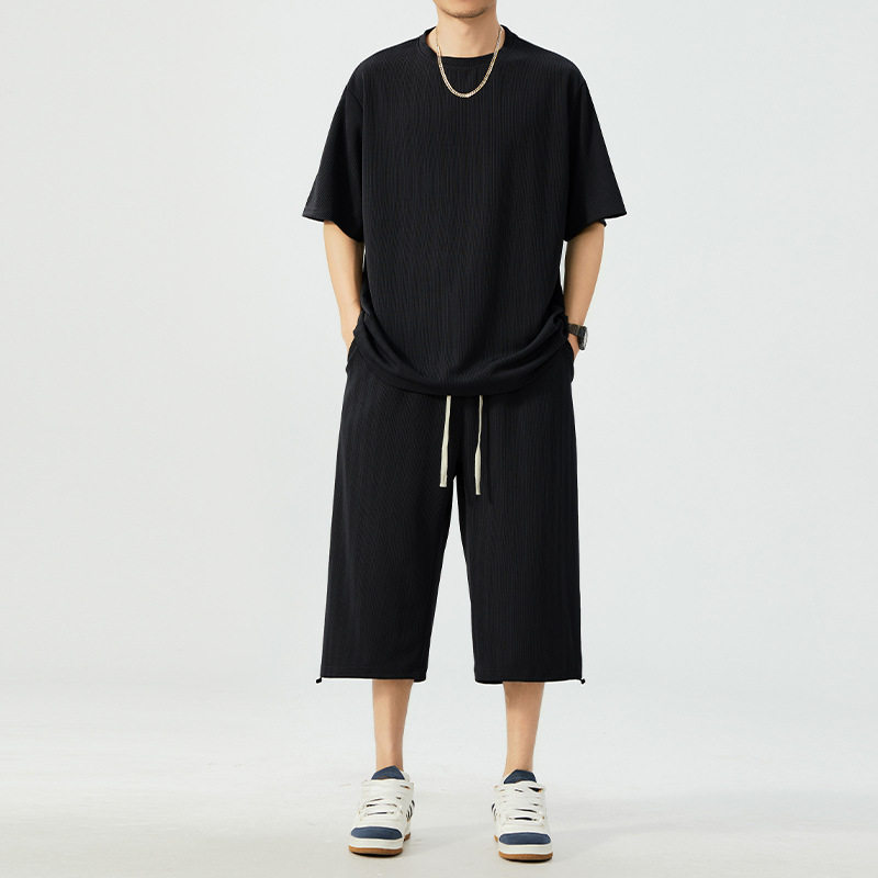 T556+K558大码套装夏新款ins潮男欧美跨境短袖短裤加肥运动服批发