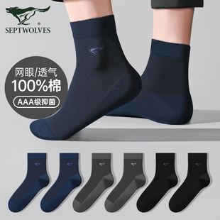 全棉吸汗防臭春秋抗菌男生中筒袜 薄款 七匹狼袜子男士 纯棉网眼夏季