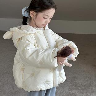 法国Uamtor女童羽绒服洋气韩版女宝宝冬季加厚刺绣连帽白鸭绒外套