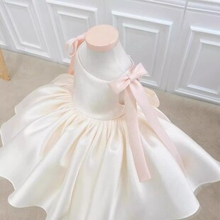 法国Uamtor女童生日周岁礼服2026夏装新款女宝缎面花童公主蓬蓬裙