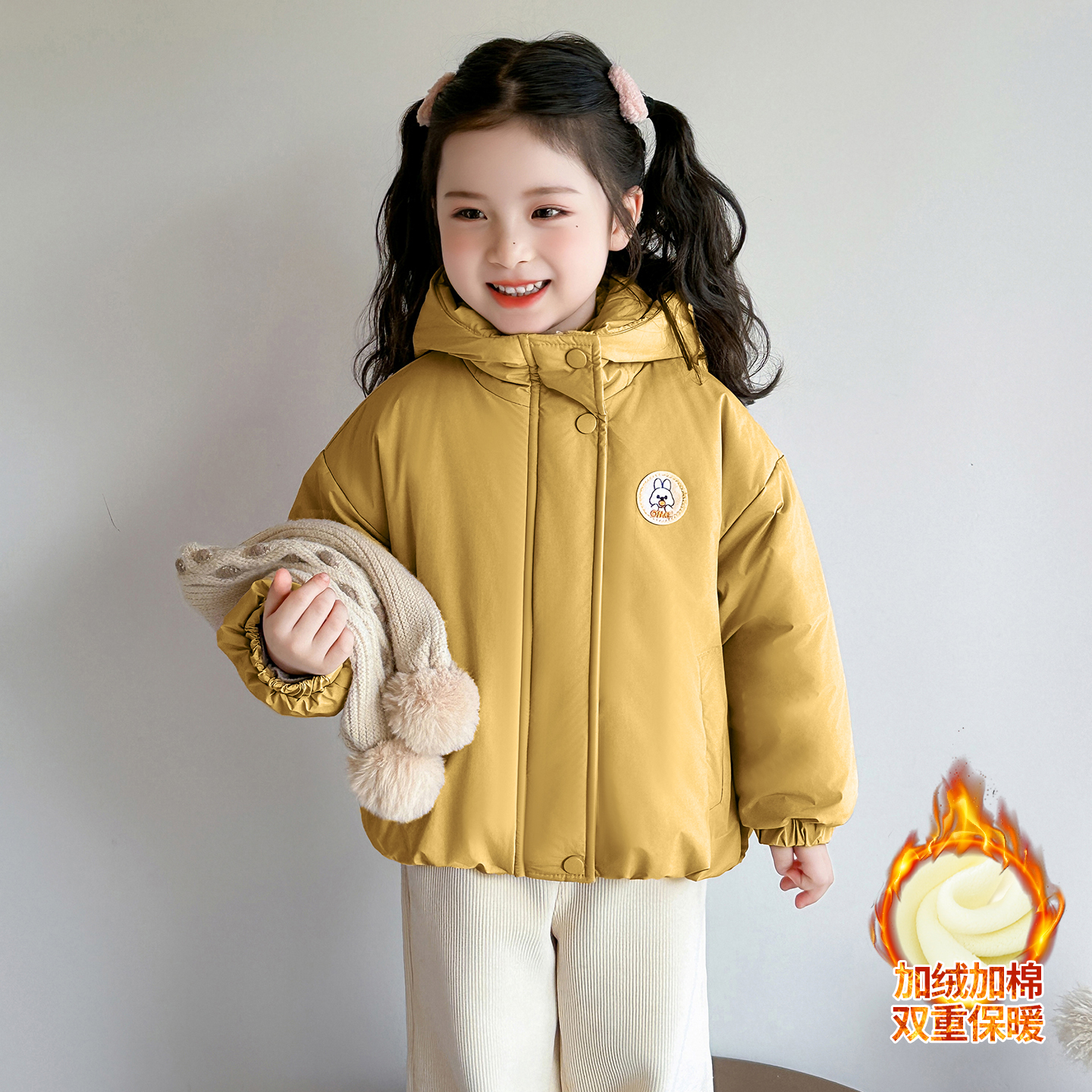 Uamtor女童加绒连帽棉服冬装外套