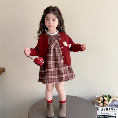 法国Uamtor女童红格子拜年连衣裙