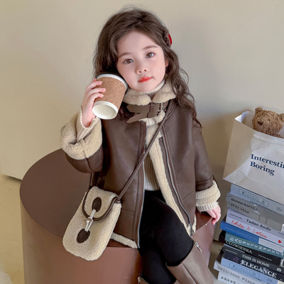 法国Uamtor女童洋气加厚加绒皮衣