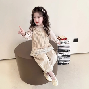 法国Uamtor女童2026款套装儿童洋气马甲衣服女宝宝春秋时髦三件套