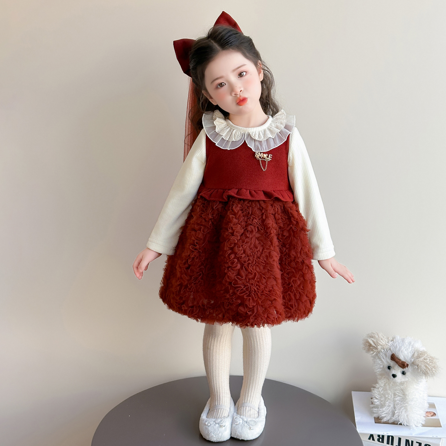 Uamtor女童连衣裙国风红色拜年服