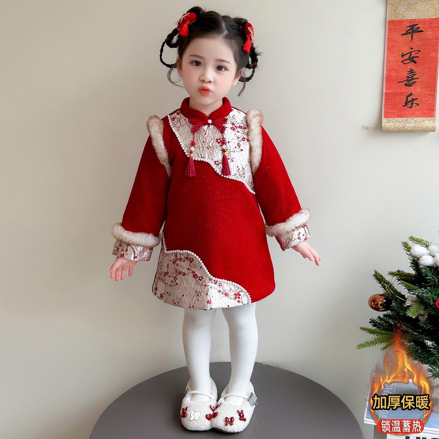 Uamtor女童梅花连衣裙中式拜年服