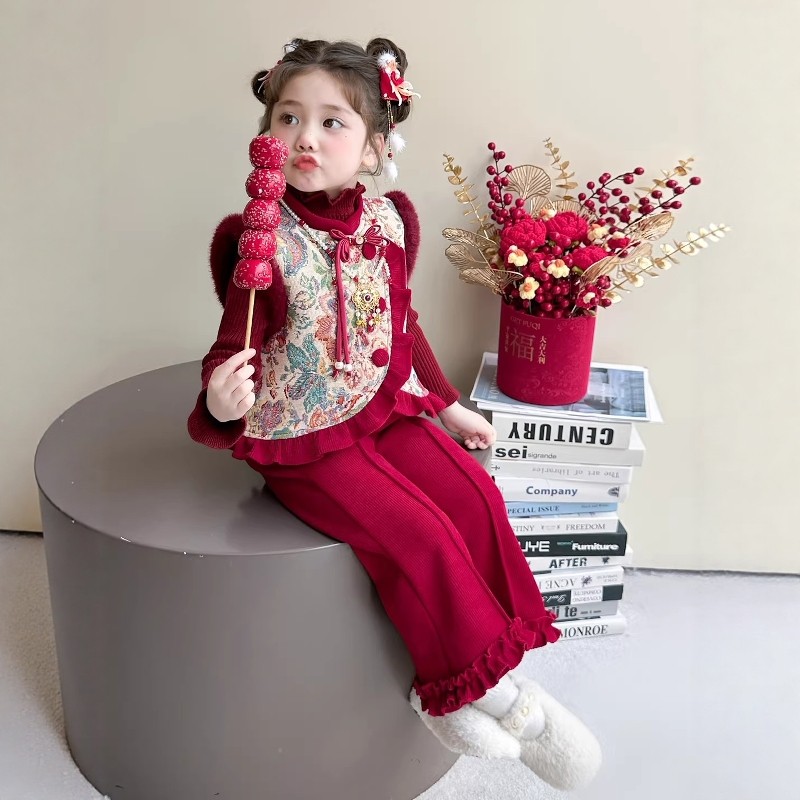 法国Uamtor女小童红色拜年服冬装2026新款新年花朵女宝宝套装过年,童装/婴儿装/亲子装,套装,淘宝优惠券,粉丝福利购,淘宝优惠卷