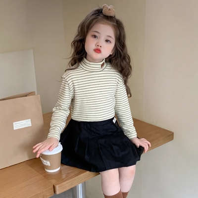 法国Uamtor女童半高领条纹打底衫