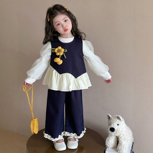 法国Uamtor女童春秋款套装2026新款洋气时髦儿童向日葵女孩三件套