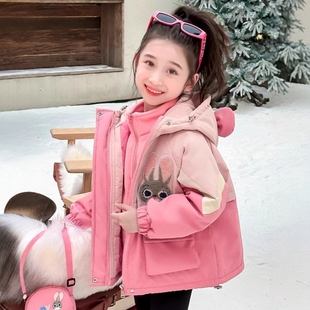 法国Uamtor女童秋冬季夹棉加厚外套2025兔子警官冲锋衣三合一棉服