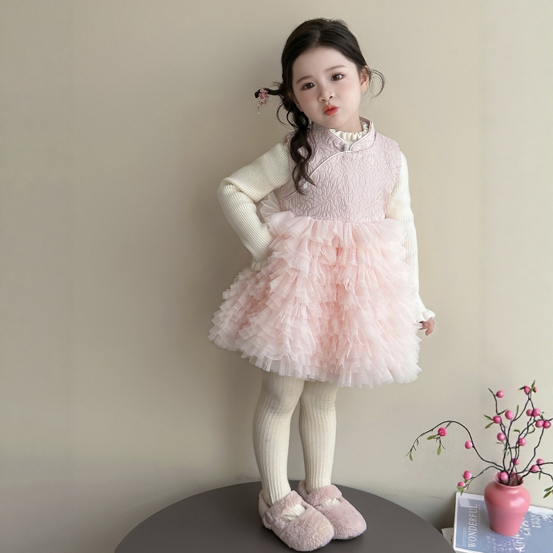 Uamtor女童中国风粉嫩蛋糕连衣裙