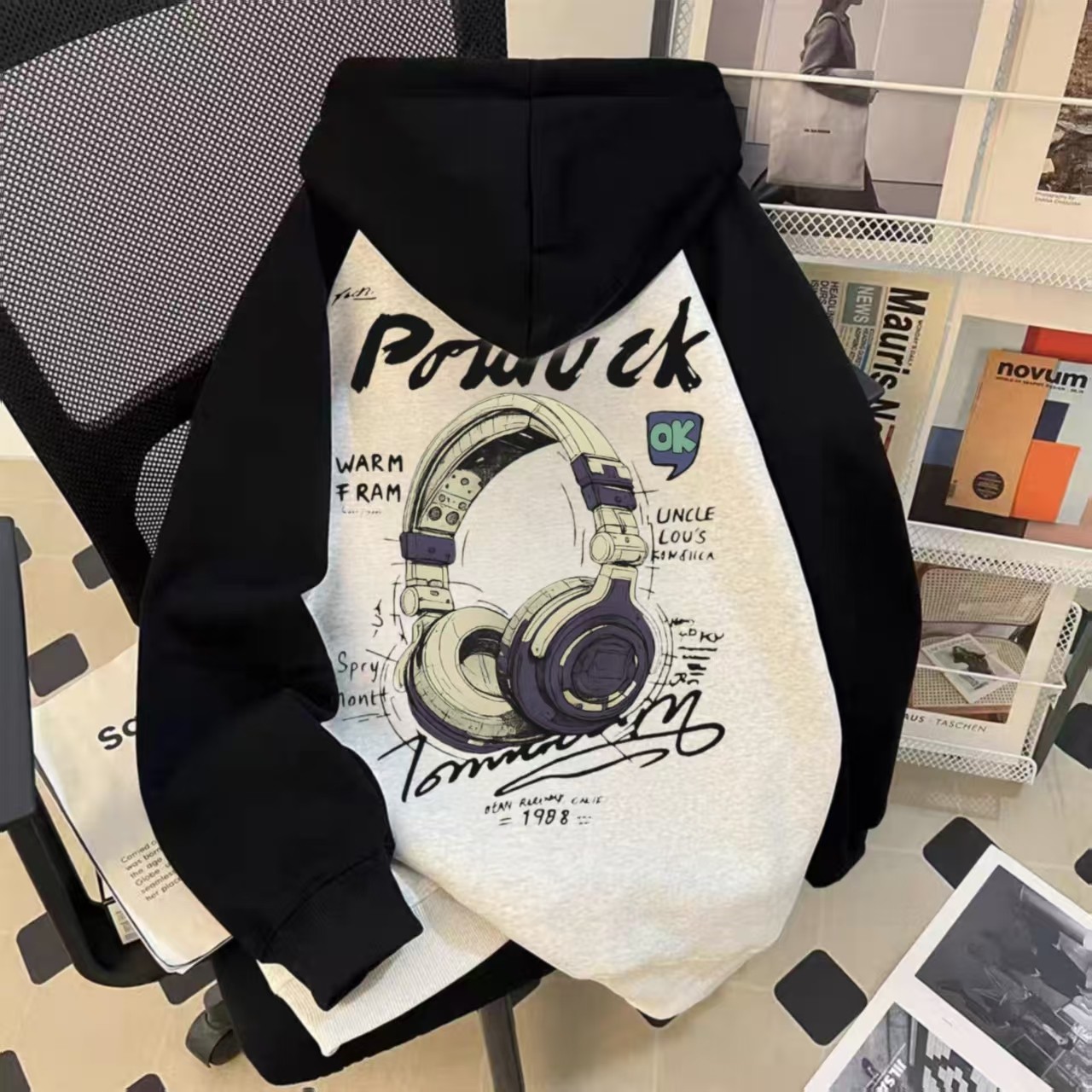 男童美式撞色潮牌耳机印花连帽卫衣男孩秋冬新款插肩袖外套帽衫潮,童装/婴儿装/亲子装,卫衣/绒衫,淘宝优惠券,粉丝福利购,淘宝优惠卷