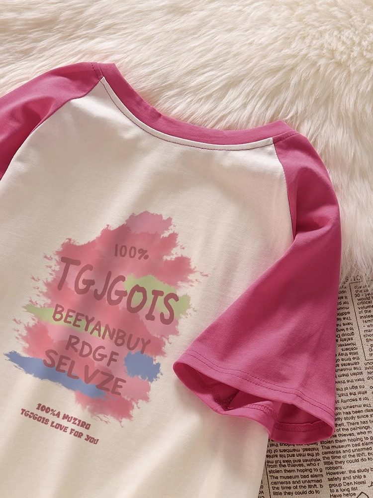 2024女童纯棉短袖t恤夏季ins风显瘦纯棉新款半袖上衣插肩袖潮流,童装/婴儿装/亲子装,T恤,淘宝优惠券,粉丝福利购,淘宝优惠卷