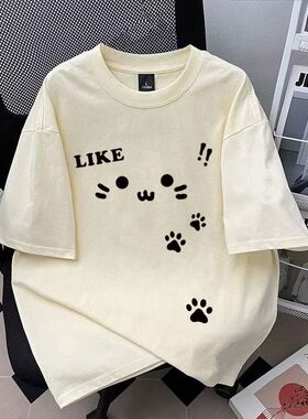 女童纯棉慵懒风夏季短袖T恤儿童2025新款韩版ins打底衫百搭上衣