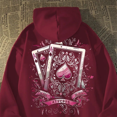 女童2025新款美式风酒红色纯棉连帽卫衣学生加绒加厚个性上衣外套