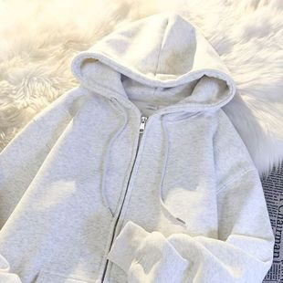 中大童简约宽松开衫连帽拉链卫衣外套女童秋冬新款设计感开衫上衣