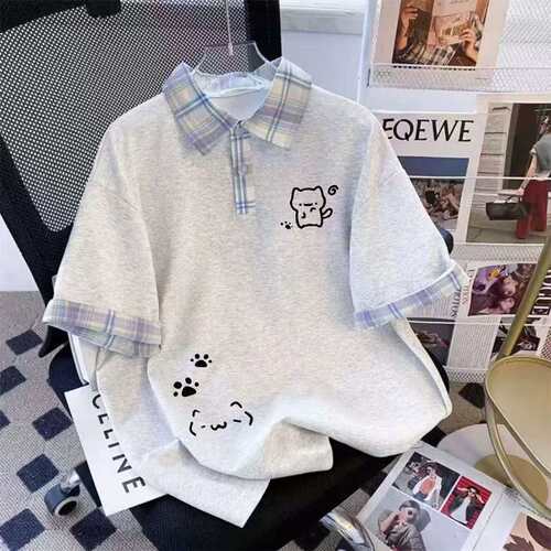 女童学院风POLO衫撞色格纹夏季